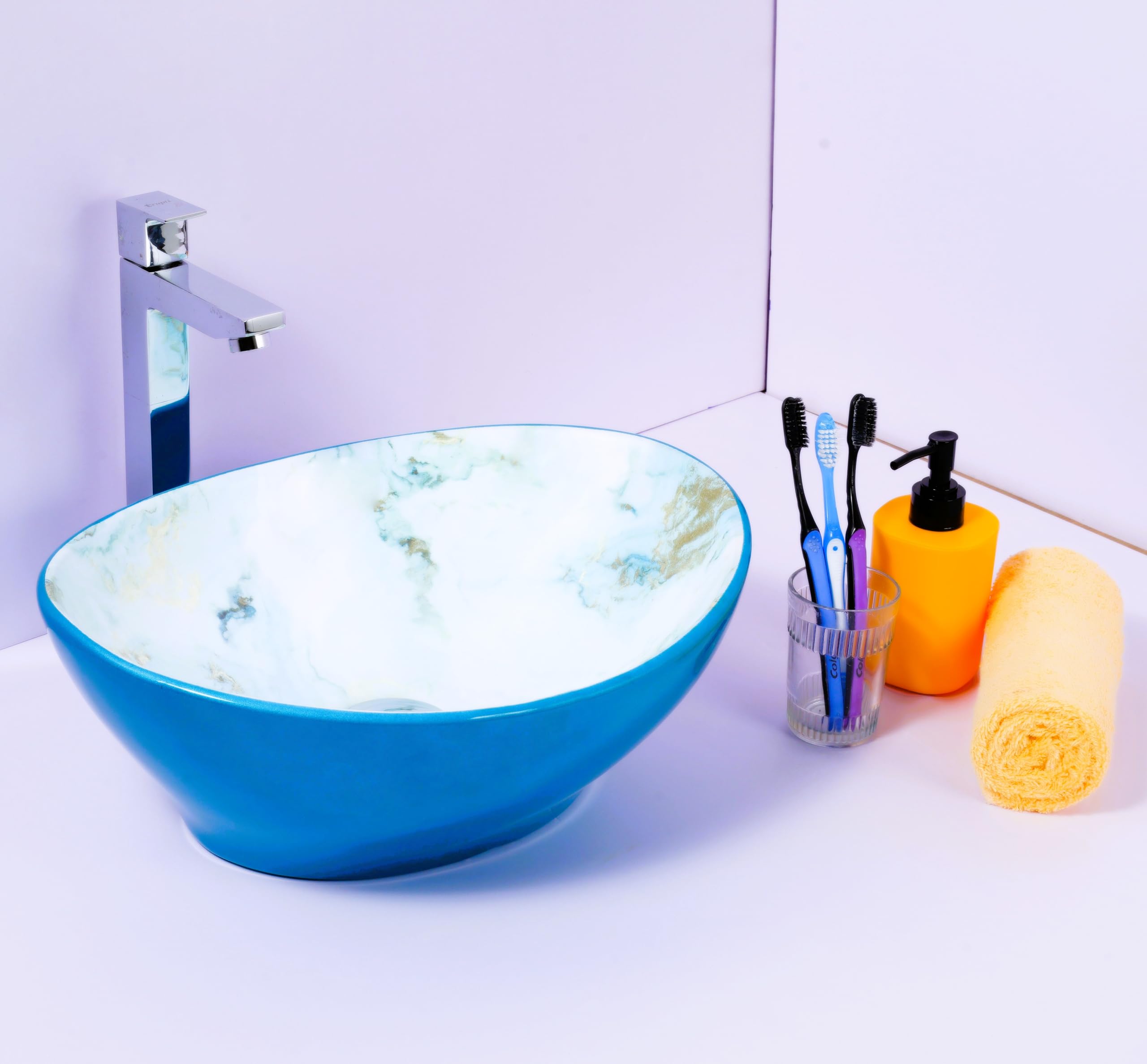 OSOSAM Imported Cyan Green Tone Marble Ceramic Vessel Sink (16x13x5.5 Inch, Glossy Finish) (B0BXS9L8HZ) Amazon Price History, Amazon Price Tracker