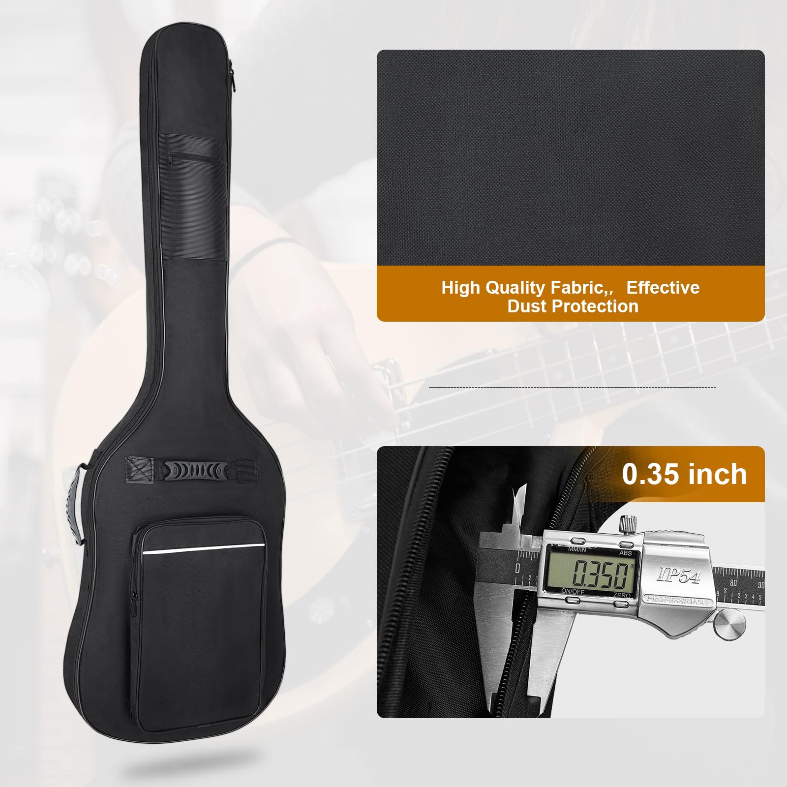 Custodia impermeabile per basso elettrico, imbottitura da 9 mm, borsa per basso elettrico, borsa per basso elettrico, con tracolla protettiva e tasche, tracolla regolabile, Nero