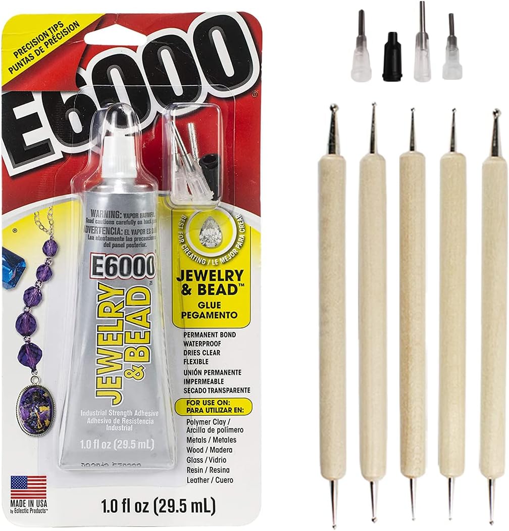 Jewelry and Bead Adhesive Bundle: Includes 4 Precision Applicator Tips and a Set of 5 Nail Dotting Tools - Double-Headed with Various Sizes for Optimal Transfer and Application