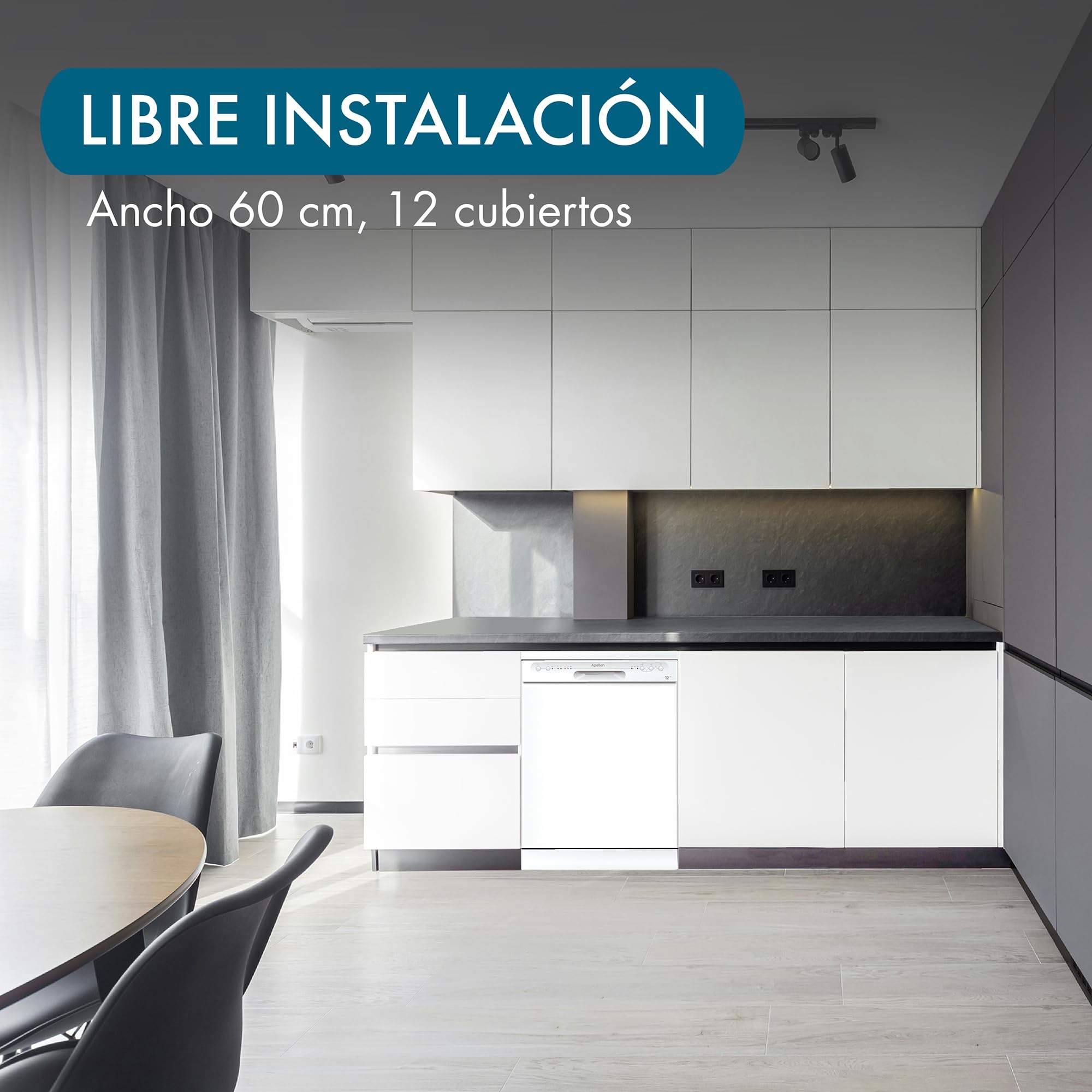 Apelson Lavavajillas Libre Instalación ALV-6000 WH, 60cm 12 Cubiertos, 4 Programas, Express 90’ y Rápido 30’, Media Carga, Programación Diferida 3-9 h, Smart Inox