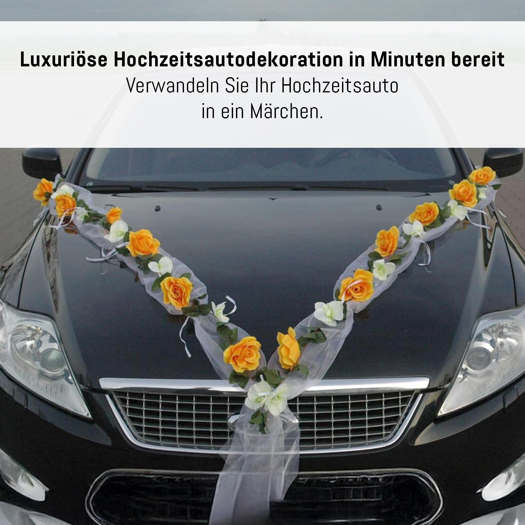 Autoschmuck Guirlande de roses pour voiture, Décoration de mariage Rose Orchidee Gelb/Weiß