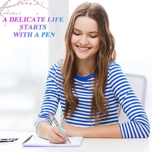 Miniatura 6 de HESTYA 16 bolígrafos con purpurina de cristal elegante con arena líquida dinámica y recambios, bolígrafo de regalo de flores de metal brillante de