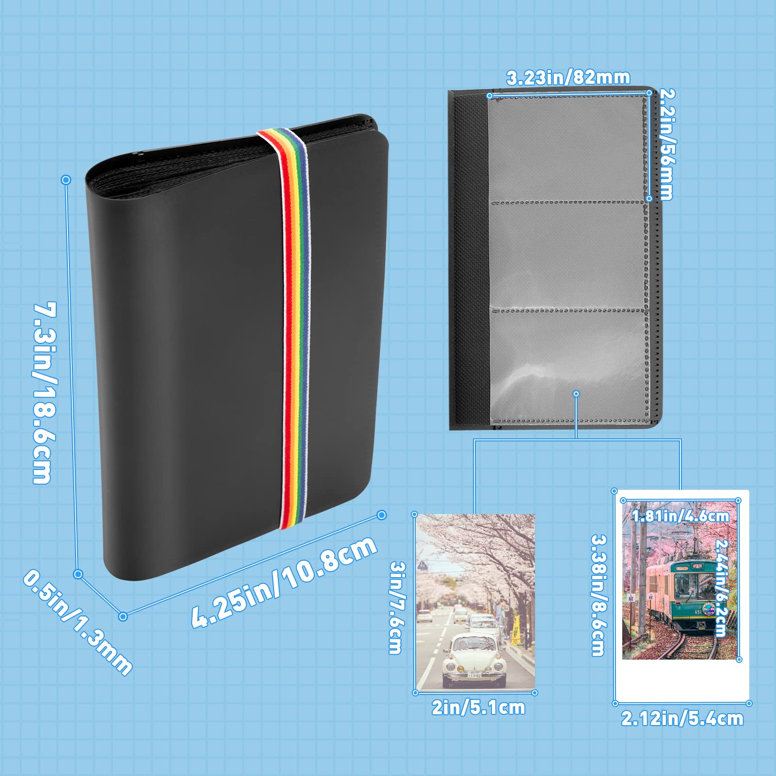 Yinke Album Foto per Fujifilm Instax Mini 9 11 90 Neo/Mini Link/Zink Printomatic/HP Sprocket Printer/Polaroid Snap Instant Camera，Contiene fino a 108 foto（Nero)