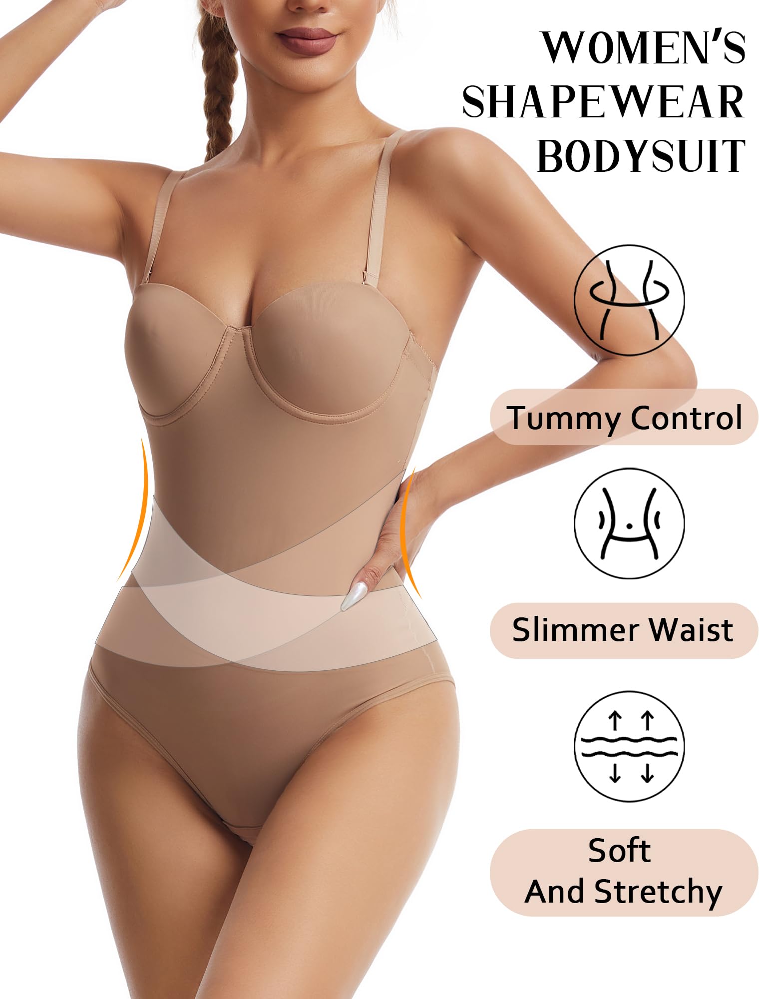 FEOYA Body moldeador para mujer, con control de abdomen, sin tirantes, con brasier moldeador de cuerpo, correas extraíbles, chaleco adelgazante de espalda baja