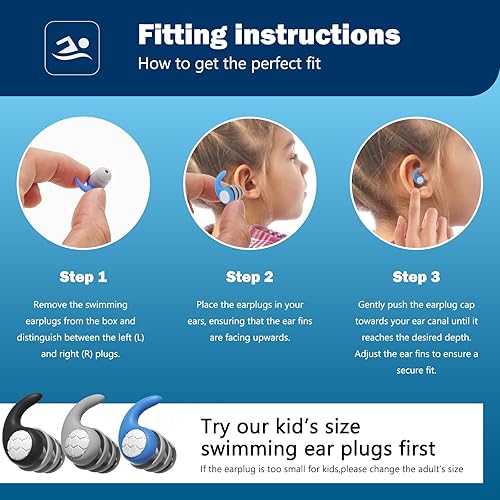 Tapones para los oídos de natación para niños, 3 pares de tapones para los oídos de silicona impermeables para nadar, surfear, bucear, ducharse para