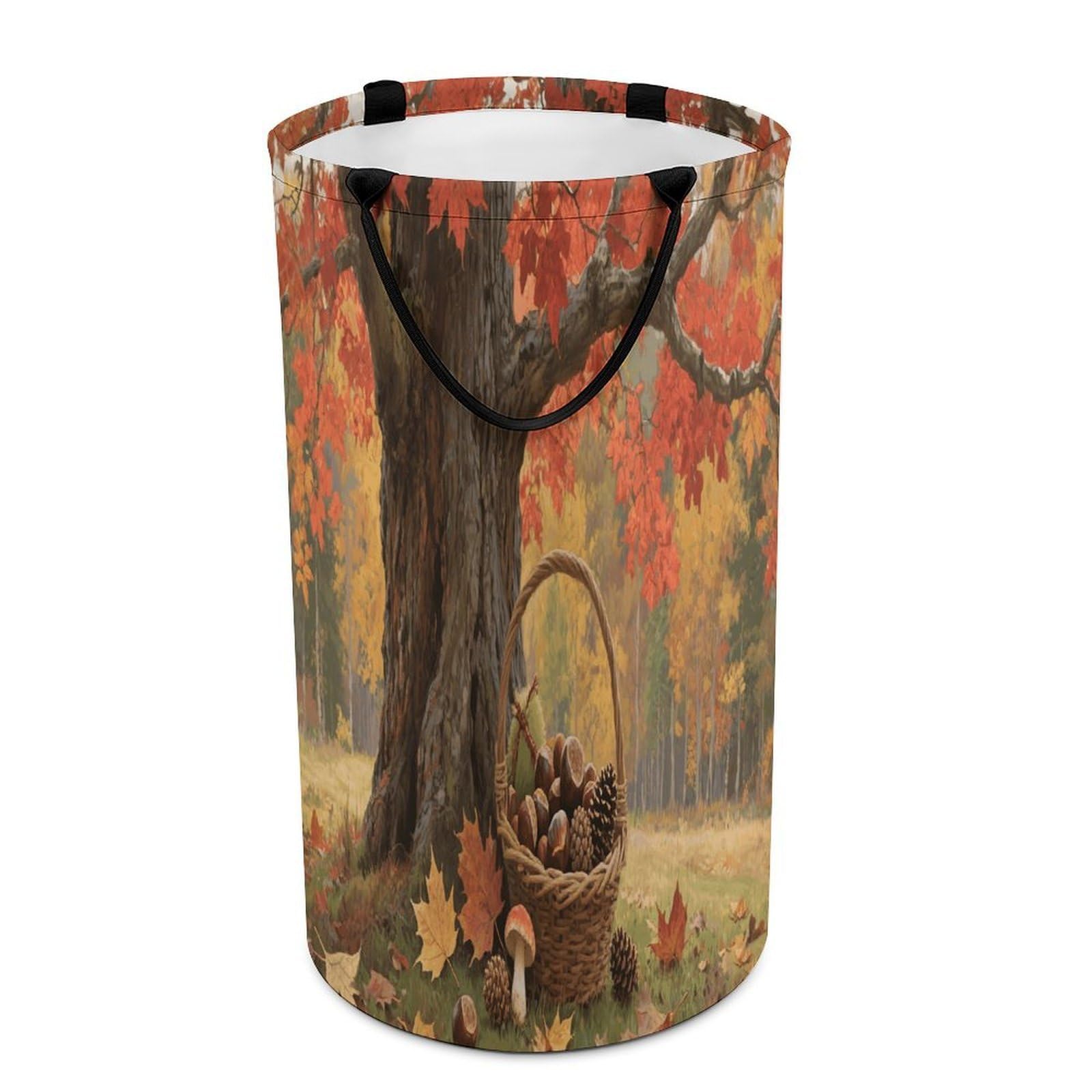 Autumn Fall Harvest Maple Laundry Basket with Handles Large Collapsible Laundry Bag Freestanding Waterproof Clothes Hamper Decor Storage of Dirty Clothe for Family Bathroom 86L