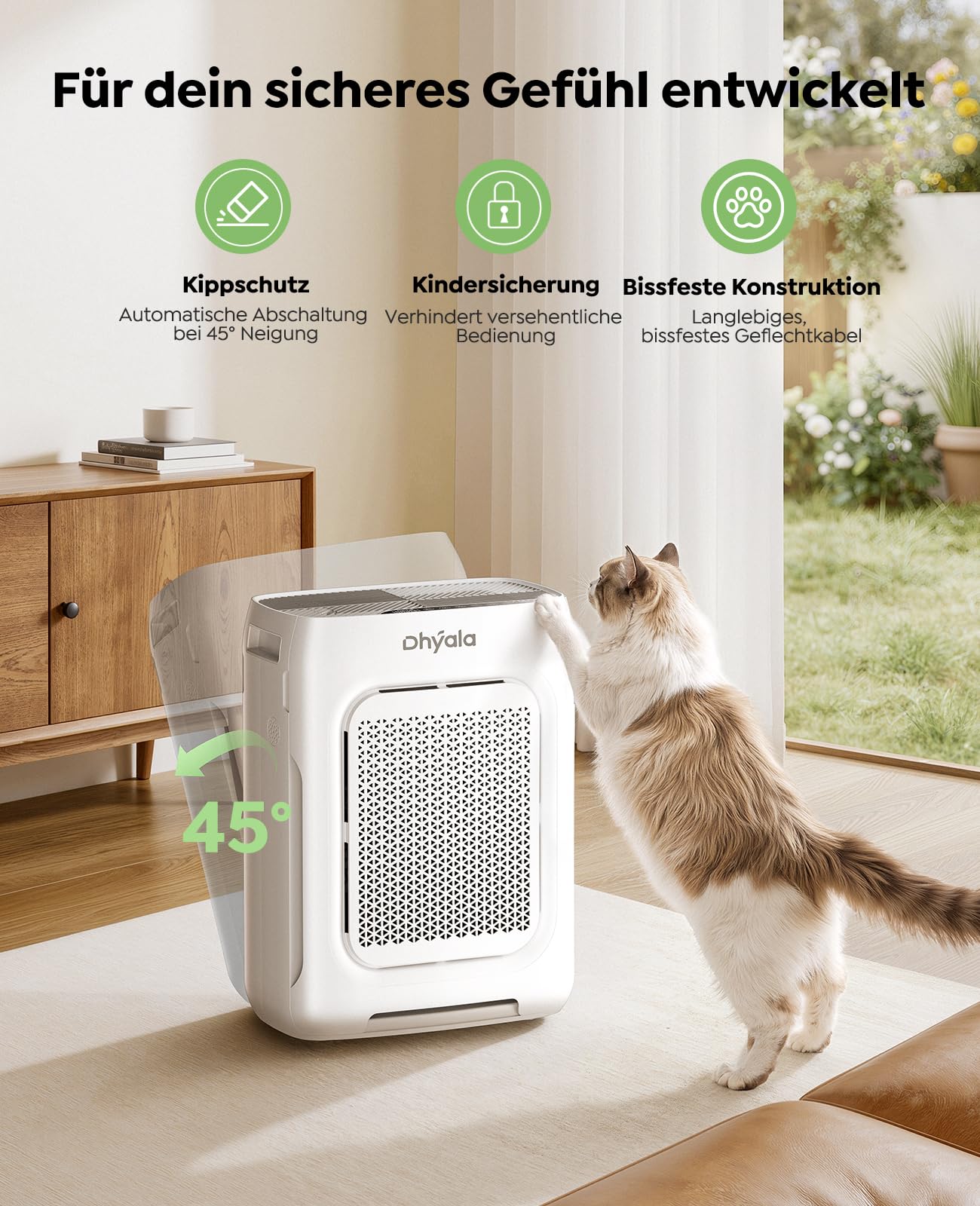 Luftreiniger Allergiker Air Purifier HEPA Luftfilter mit waschbarem Doppelfilter, CADR 450m³/h, Smart WiFi, 20dB Schlafmodus, AQI Anzeige, Aroma, Timer, gegen Staub Pollen, Haustiere & Raucher