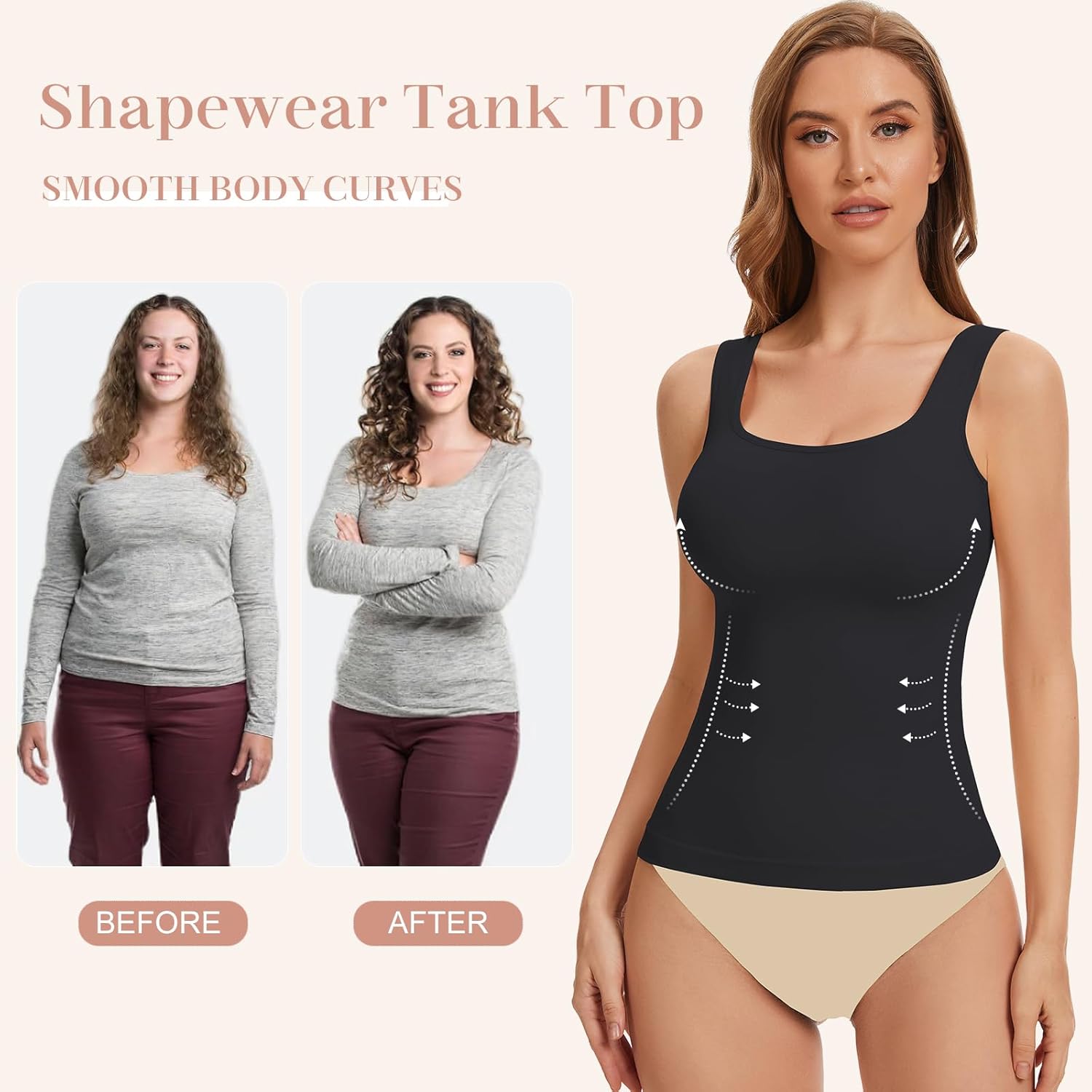 Square Neck Shapewear Tank Tops for Women Tummy Control Compression Tanks Seamless Shaping Camisole Body Shaper - Image 2