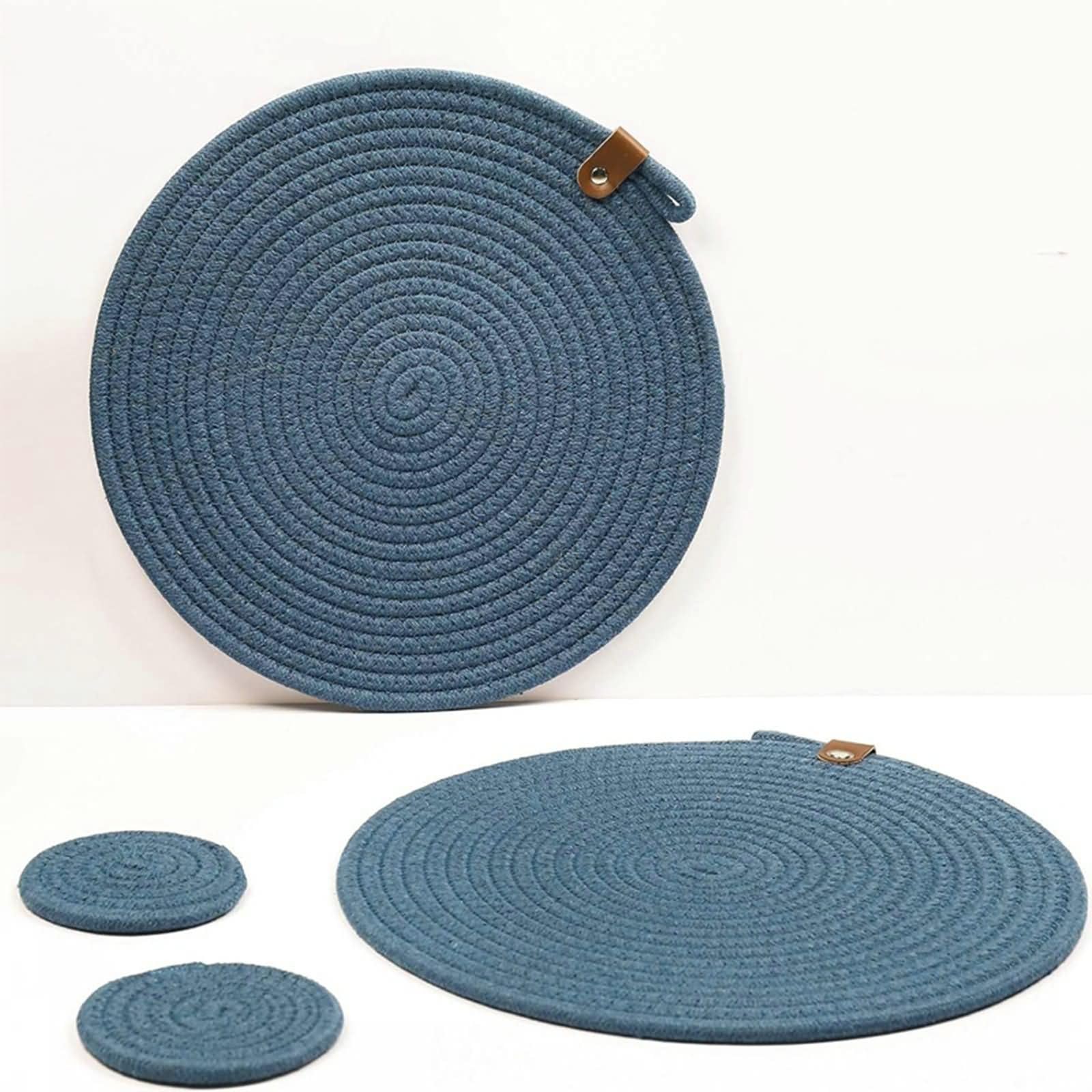 Manteles Individuales de Mesa de 10Piezas, 30 CM Azul Oscuro Salvamantele Individual Algodón, Redondo con Cordón