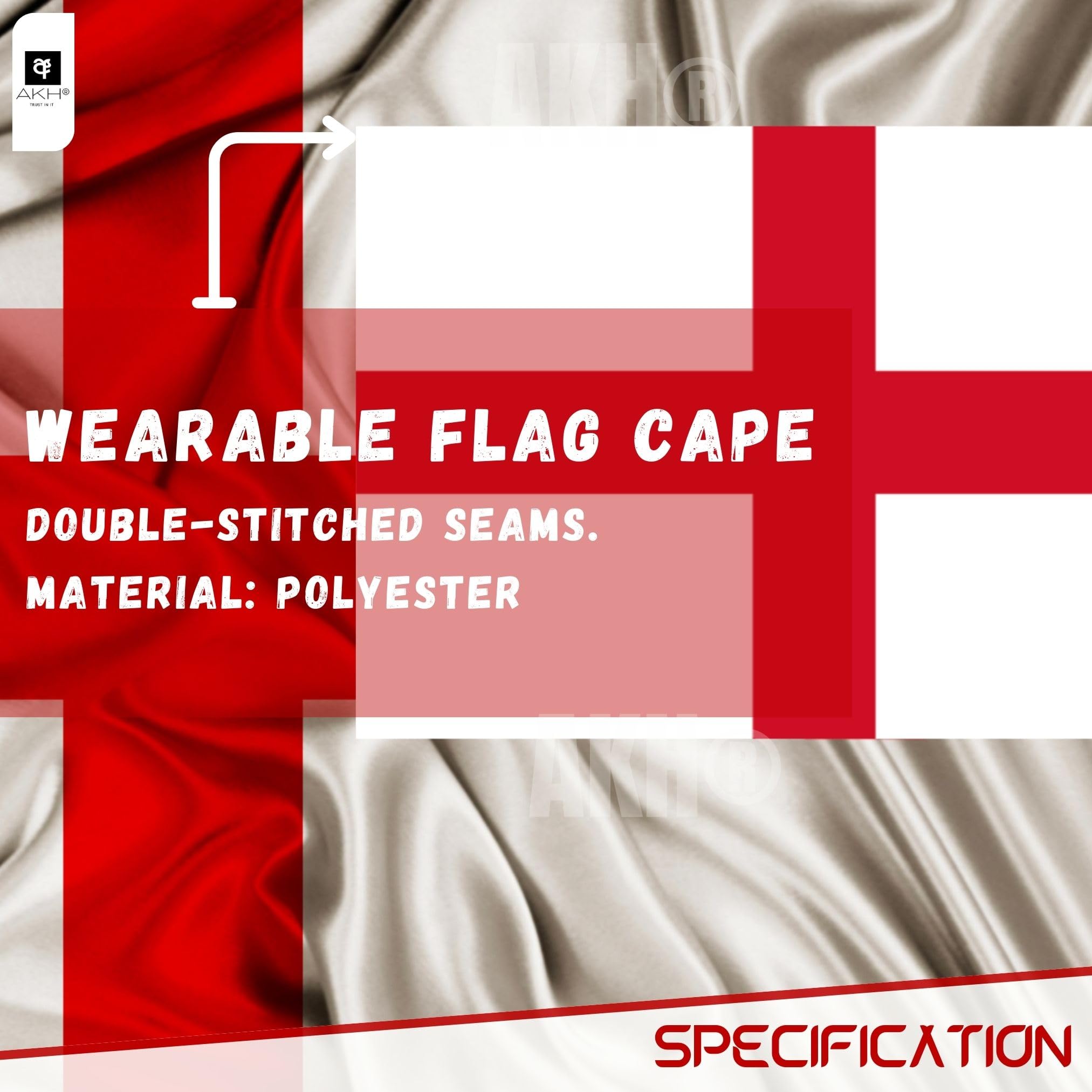 AKH® England Flag Cape for Adults, Multicolor - Image 3