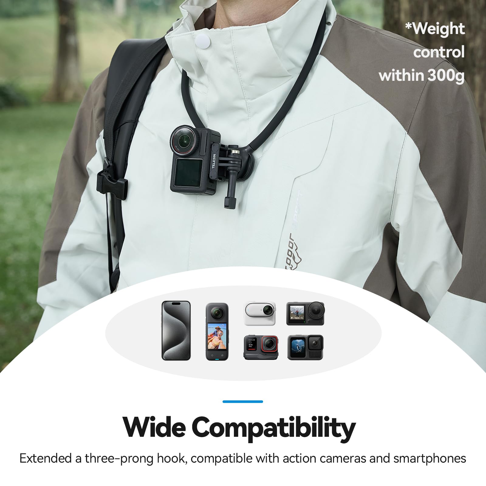 TELESIN SE 2.0 Soporte de Cuello para GoPro Hero 13 12 11, dji Osmo 360 Action 6/5/4 Pocket, Insta360 X5 Ace Pro, con Rotación y Arnés de Pecho, Soporte POV Manos Libres para Deporte Viajes Bicicleta