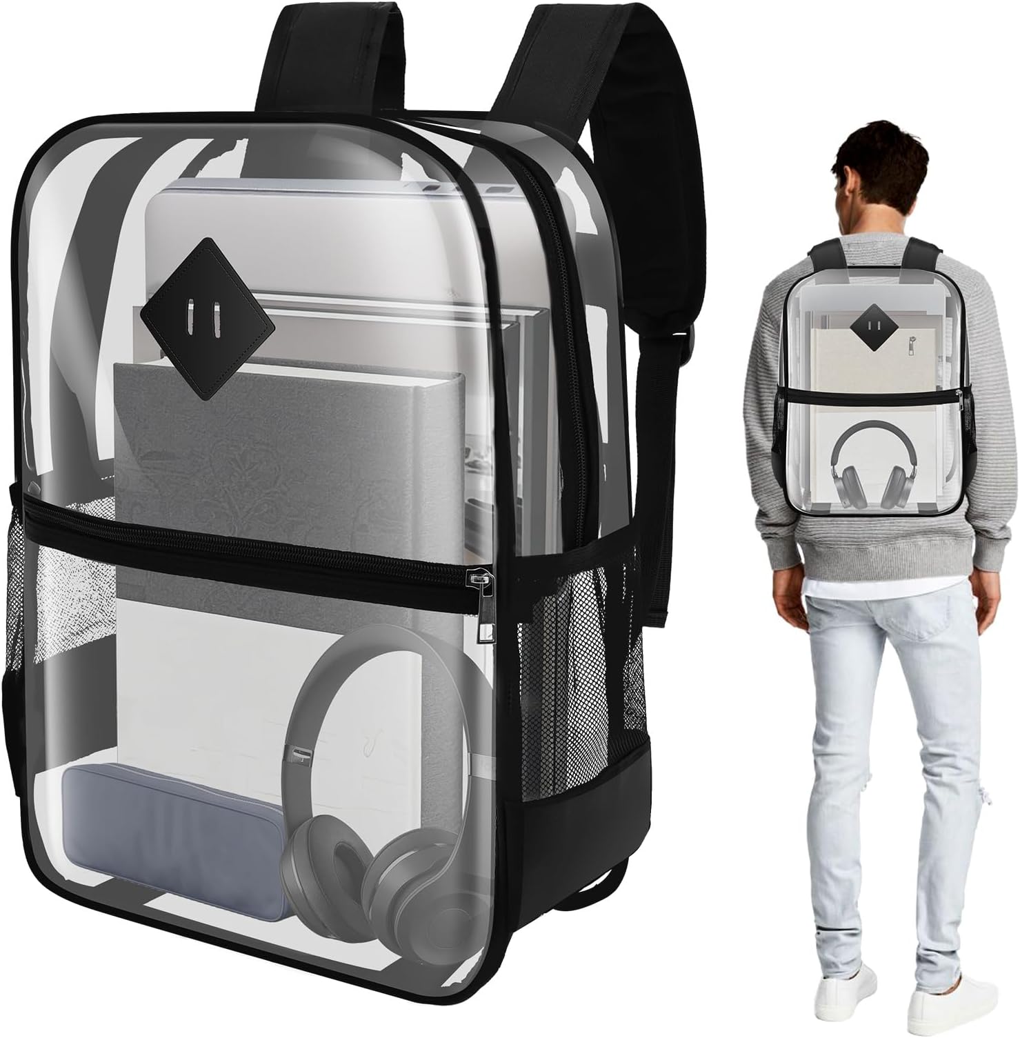 Clear Backpack Heavy Duty PVC Bag Large Capacity Transparent Backpack Waterproof Lightweight See Through Bag for Men Women College Football Game Conventions Concerts Gym Picnic