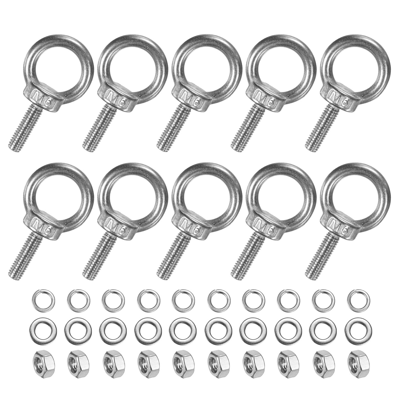 M METERXITY 10-Sets Stainless Eyebolt M6x20mm Shoulder Lifting Eye Bolt with Nuts Washers Male Screw Thread Ring Shoulder Eye Bolts Length 0.79 Inch for Suspending/Fastening