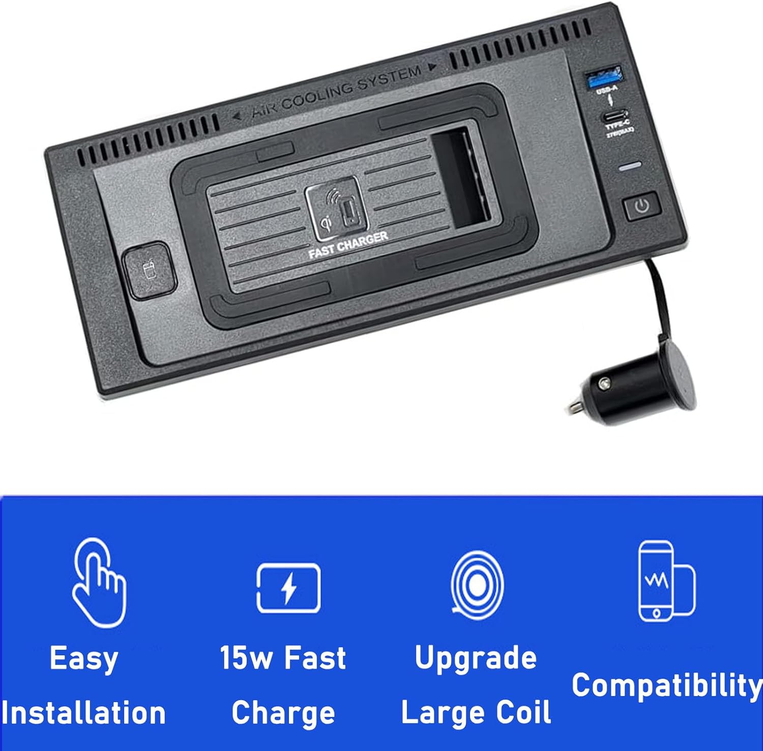 Wireless Car Charger for Mercedes-Benz GLE/GLE Coupé/GLS/GL/ML W166 X166 C292 GLE350 GLS400 ML450 GL550 AMG 2012-2019 Center Console Accessory Panel with 27w USB + Type-C