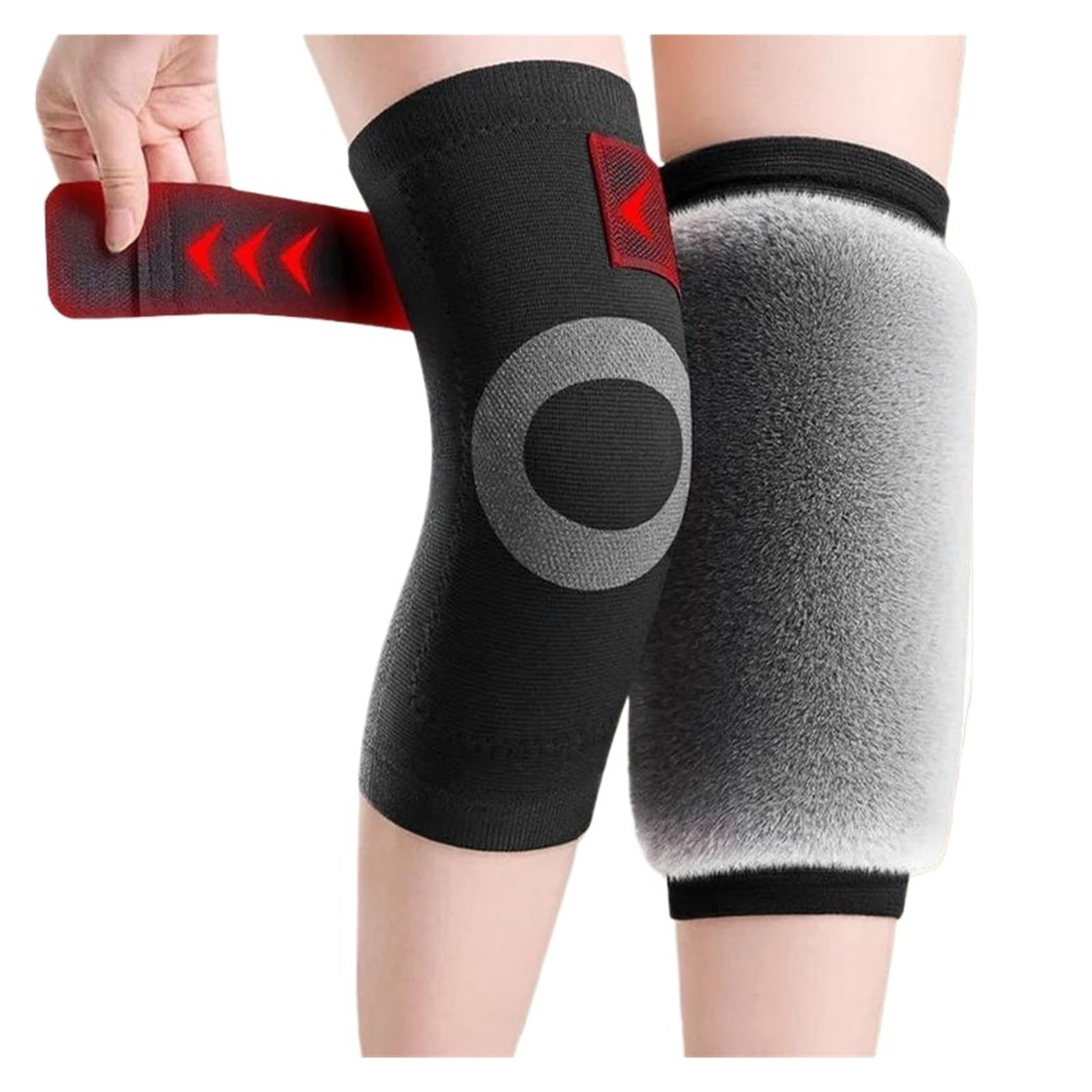 Genouillères de sport antidérapantes, chauffe-genouillères, 1 paire, tailles M à XXL, manchons chauds pour l'hiver, sangle ajustable, revêtement en tissu doux et confortable imitation fourrure de