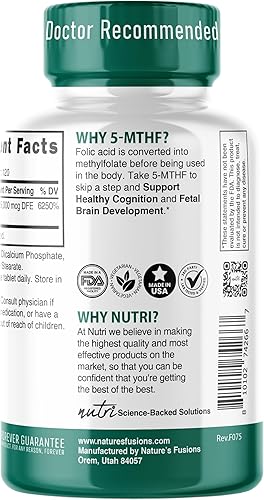 Miniatura 3 de Nature's Fusions Nutri 5-MTHF L Metilfolato 15MG - Suministro para 4 meses, 120 tabletas veganas - Suplemento de folato metilado - Función