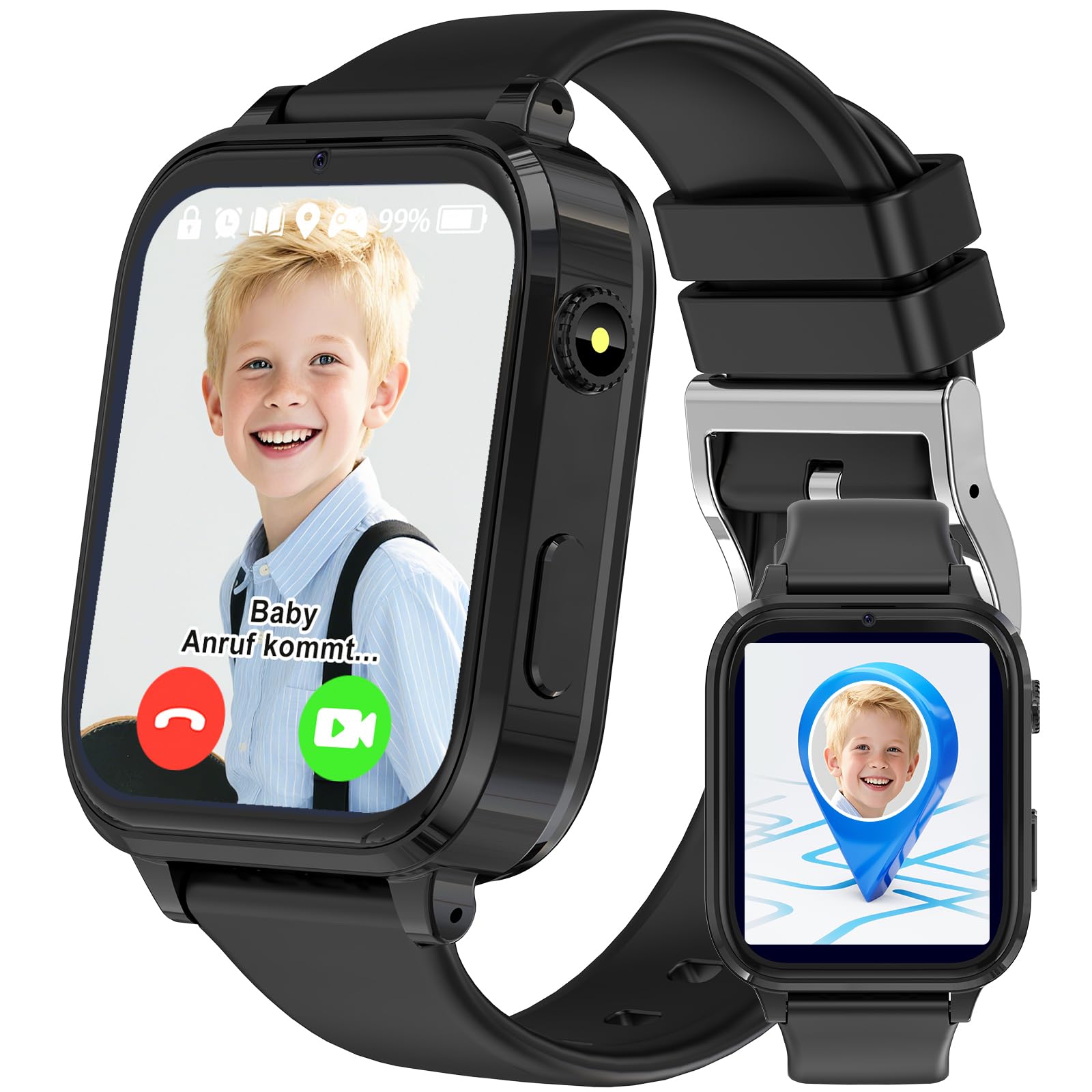 Reloj Digital Niño, Smartwatch con Llamadas, SOS Llamada de Emergencia Smartwatch Telefónica para Niño y Niña, Pulsera Inteligente Juegos Música Cámara Podómetro Linterna Despertador (Negro)