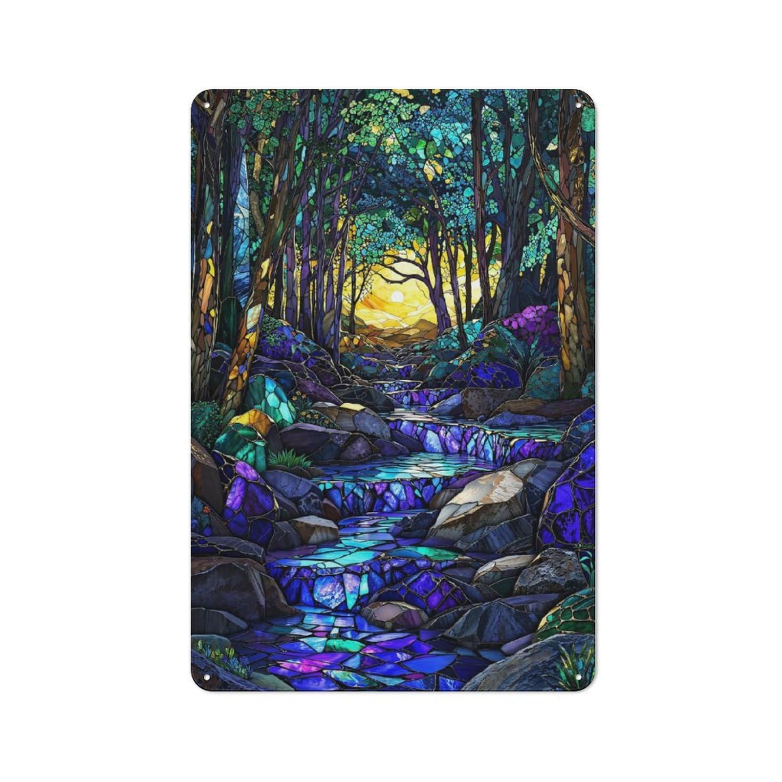 Rustic Prismatic Creek Mosaic Tin Wall Plaque 30x20cm, Rustic Kitchen Decor for Cottage, Kitchen, Hallway Or Breakfast Nook