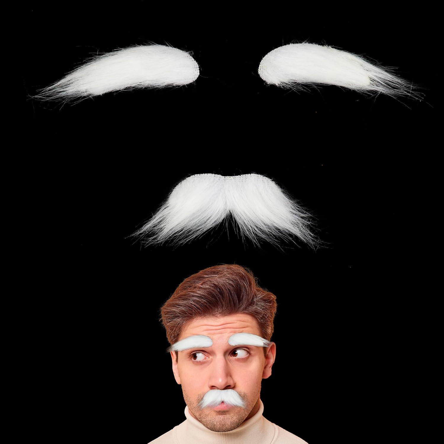 Old Man Mustache and Eyebrows 100 Days of School Grandpa Fake Beard Mustaches for Halloween Party