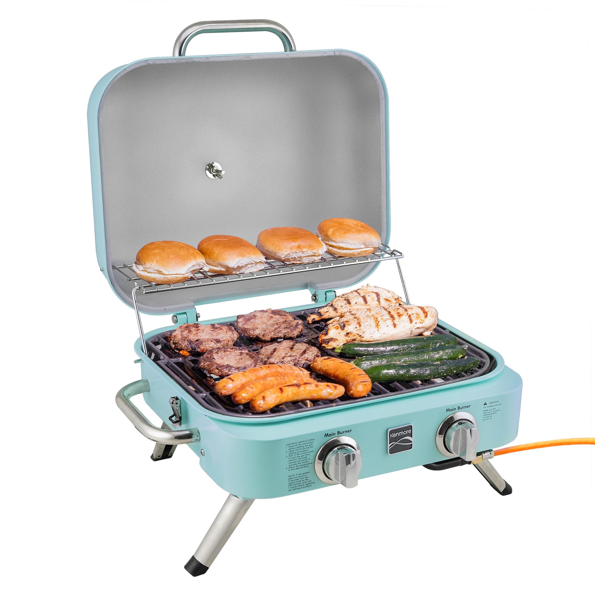 Kenmore Tragbarer Gasgrill - Kleiner 2-Brenner Balkongrill (4,1 kW) - BBQ  Grill ideal fr Camping, Camper und Balkon - 58 x 48 x 39 cm - Campingaz  Grill - Tisch-Gasgrill (Trkis - 50 bar) : Amazon.de: Garten
