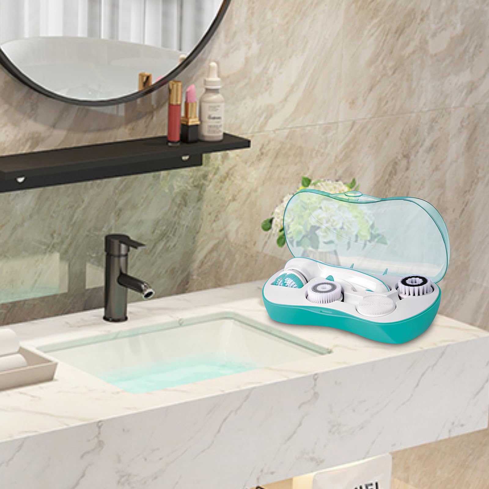 Cepillo de limpieza facial, limpiador facial eléctrico con 4 cabezales de limpieza y 2 velocidades ajustables para una limpieza profunda, cepillo de lavado facial portátil recargable e impermeable