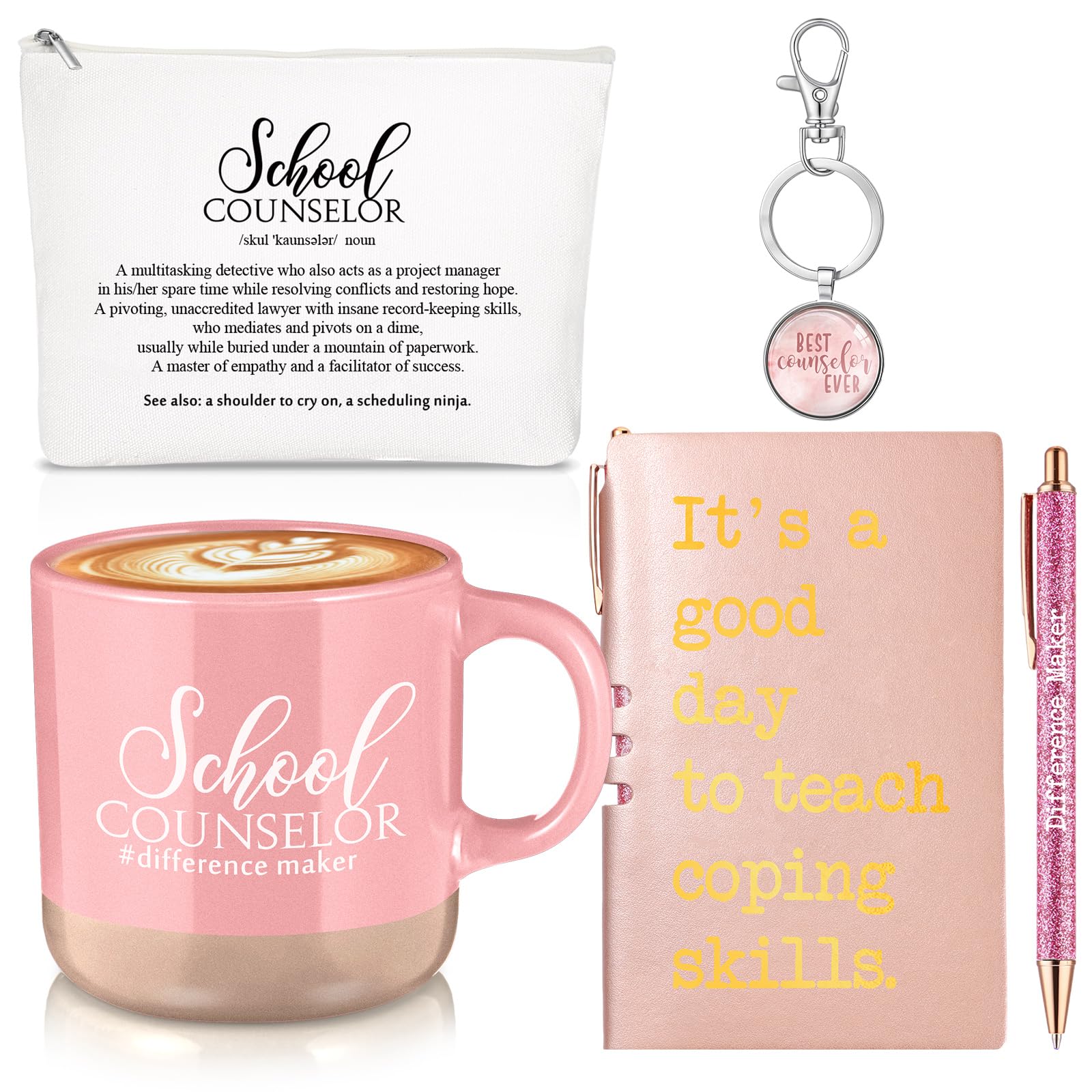 Taza de 12 oz y cuaderno de cuero para el despacho del consejero escolar en esta Navidad