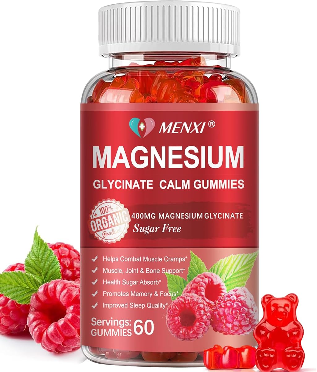 Magnesium Gummies 600mg per Serving-Magnesium Glycinate 400mg and Magnesium Malate 200mg,Sugar Free Magnesium Potassium Supplement for Calm Mood, Muscle, Bone & Sleep Support,60 Raspberry Gummies