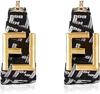 Generic Chic Black and White Alphabet F Fabric Earrings for Women – Lightweight Gold-Plated Geometric Dangle Jewelry