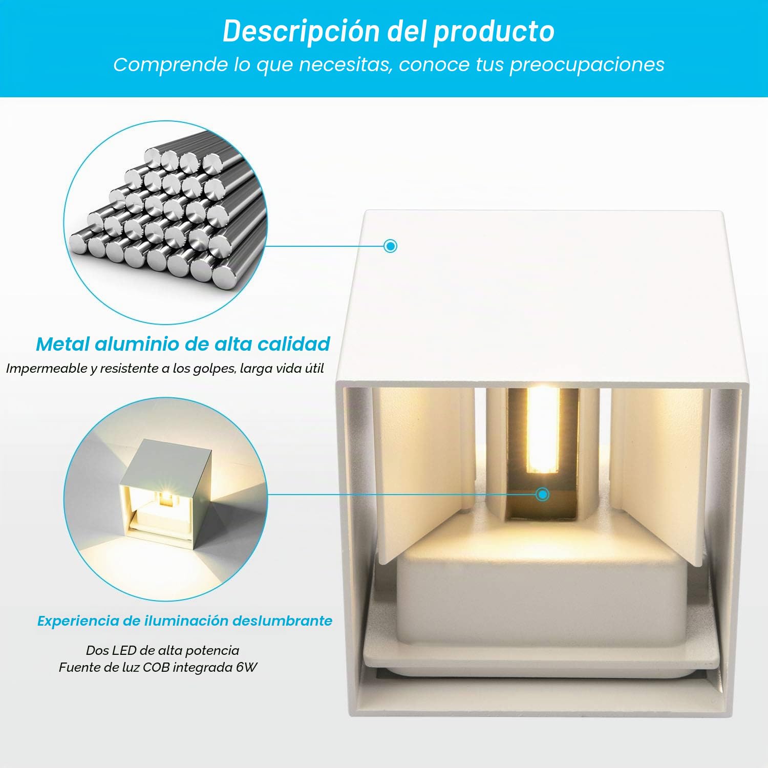 LEDMO 4 Pcs 12W Aplique pared LED Blanco Cálido 3000K 1000lm Lampara de pared Interior/Exterior Impermeable IP65 Ángulo ajustable Lámpara Pared Bla