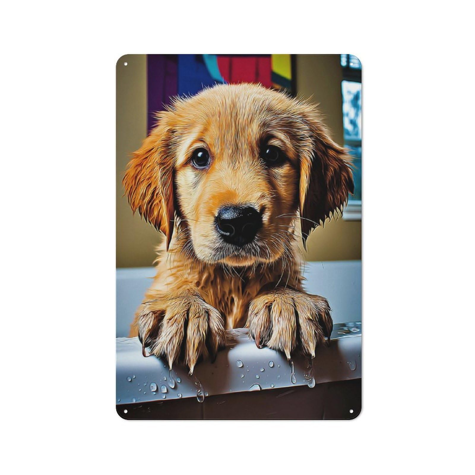 Junmoney Golden Retriever Puppy In Sink Rustic Tin Wall Plaque 30X20cm For Bar Or Restaurant, For Vintage Wall Decor Fans, For Garage And Workshop Walls