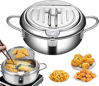 20 CM Po&ecirc;le &Agrave; Frire Tempura, Marmite De Style Japonais, Friteuse Japonaise Tempura Avec Thermom&egrave;tre, Couvercle Et &Eacute;gouttoir &Agrave; Huile, Pour Frire Du Tempura, Du Poulet Fran&ccedil;ais, Du Poisson S&eacute;ch&eacute;