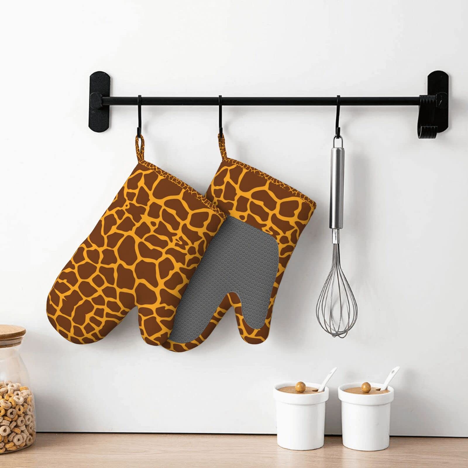 Giraffe Art Illustratie Ovenwanten en pannenlappen Sets van 2 Hoge Hittebestendige Hot Pads Waterdichte Keuken Oven Handschoenen Pannenlappen Antislip Wanten Handschoenen voor BBQ Koken Bakken Keuken