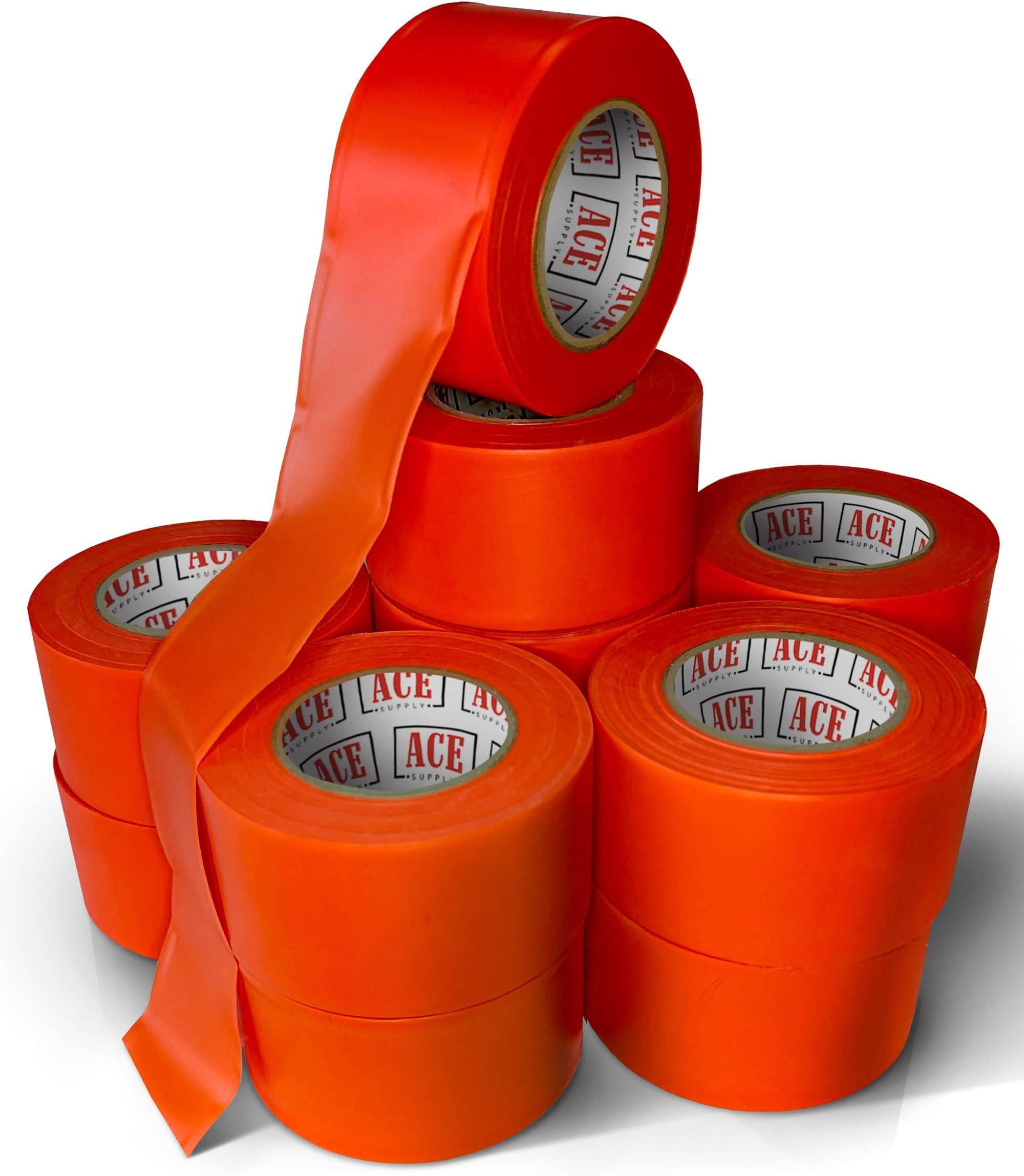 Fluorescent Orange Flagging Tape - 12 Rolls, 1.5 Inches Wide, 150 Ft Length