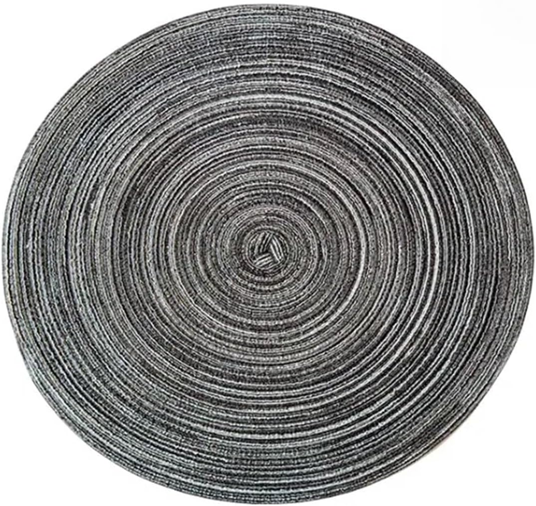 Red Woven Braided Round Placemat Coaster Set Dining Table Mats for Family Dinners Holiday Kitchen Table Mats(WP Black and Grey,12 Sets)
