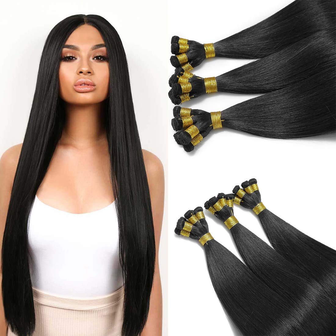 Amazon.com : Natacee Ultra Thin Hand Tied Weft Hair Extensions Raw Virgin  Unprocessed Weave Human Hair Bundles Professional Salon Silky Straight 100g  for Women 18 Inch Natural Black Color : Beauty &