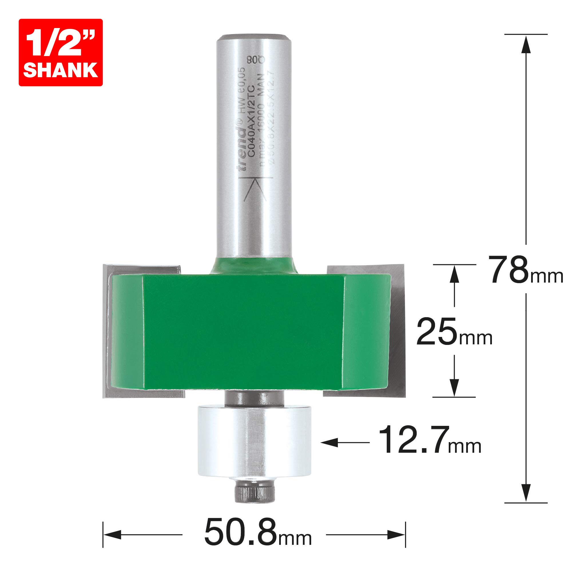 Trend CraftPro frez do rowków do frezarki górnowrzecionowej, trzpień 1/2 cala, długość cięcia 22,5 mm i średnica cięcia 50,8 mm, węglik spiekany (TCT), C040AX1/2TC