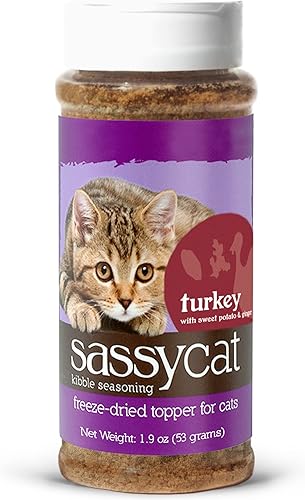 Herbsmith Sassy Cat Kibble Seasoning  Pavo liofilizado  Decoración de comida para gatos quisquillosos  Pavo, batata, jengibre