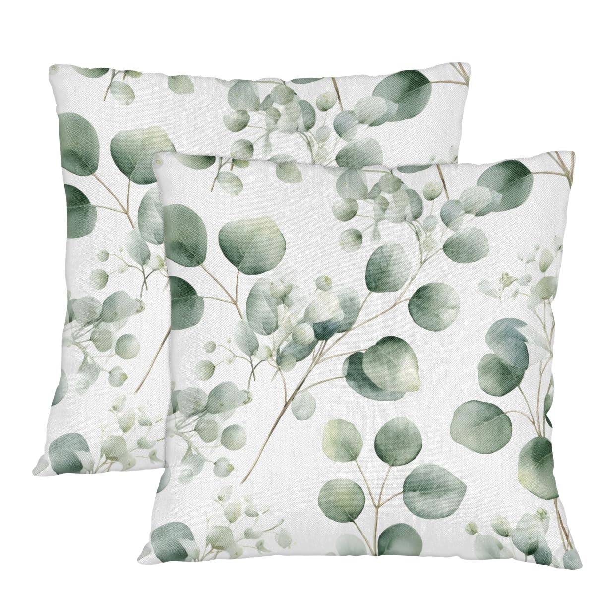 TULIMET Eucalyptus Leaf Pillow Covers 14 x 14 Inch Set of 2, Throw Pillow Covers Set Cushion Case Decorative Square Linen Pillowcases for Sofa Bed