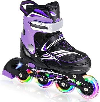 4 Size Adjustable Inline Skate for Kids,Childrens Inline Skates with Light Up Wheel,Outdoor Illuminating Roller Skates for Girls,Boys and Beginners