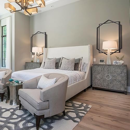 Miniatura 8 de Autdot Espejo decorativo de pared de 22 x 32 pulgadas, espejo de baño dorado para pared con hexágono y marco de metal rectangular, espejo moderno y