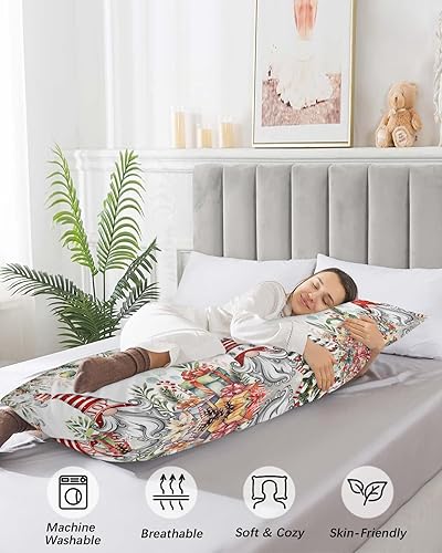 Miniatura 4 de Funda de almohada corporal de Navidad, fundas de almohada suaves y decorativas de lujo para sofá largo lumbar con cierre de sobre, bolas de bayas de