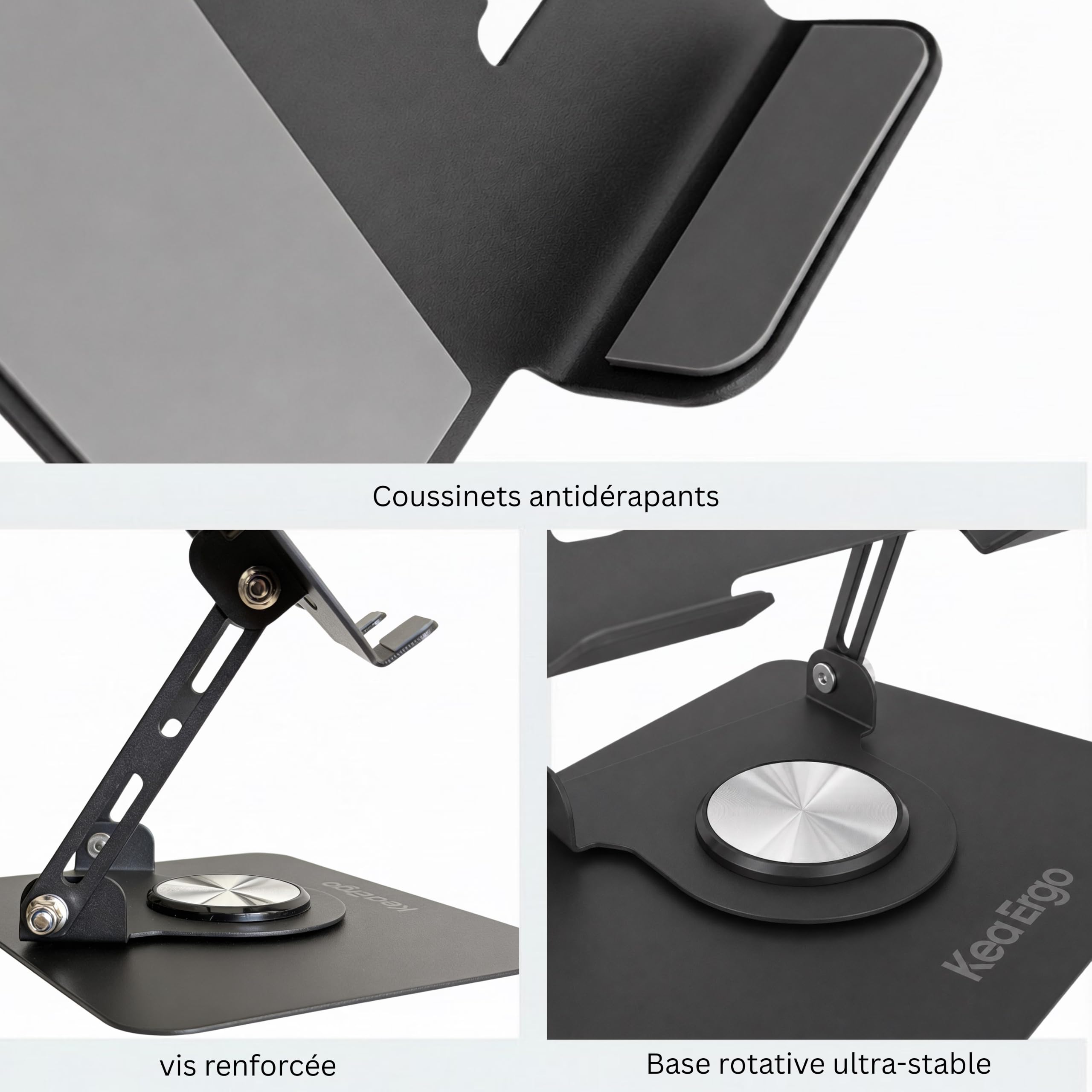 Support Ordinateur Portable, Support PC Ergonomique Rotatif 360°, Réglable en Hauteur, Ultra Stable, Pliable avec Hub USB 6-en-1 Laptop Stand Compatible PC & MacBook 10-17"