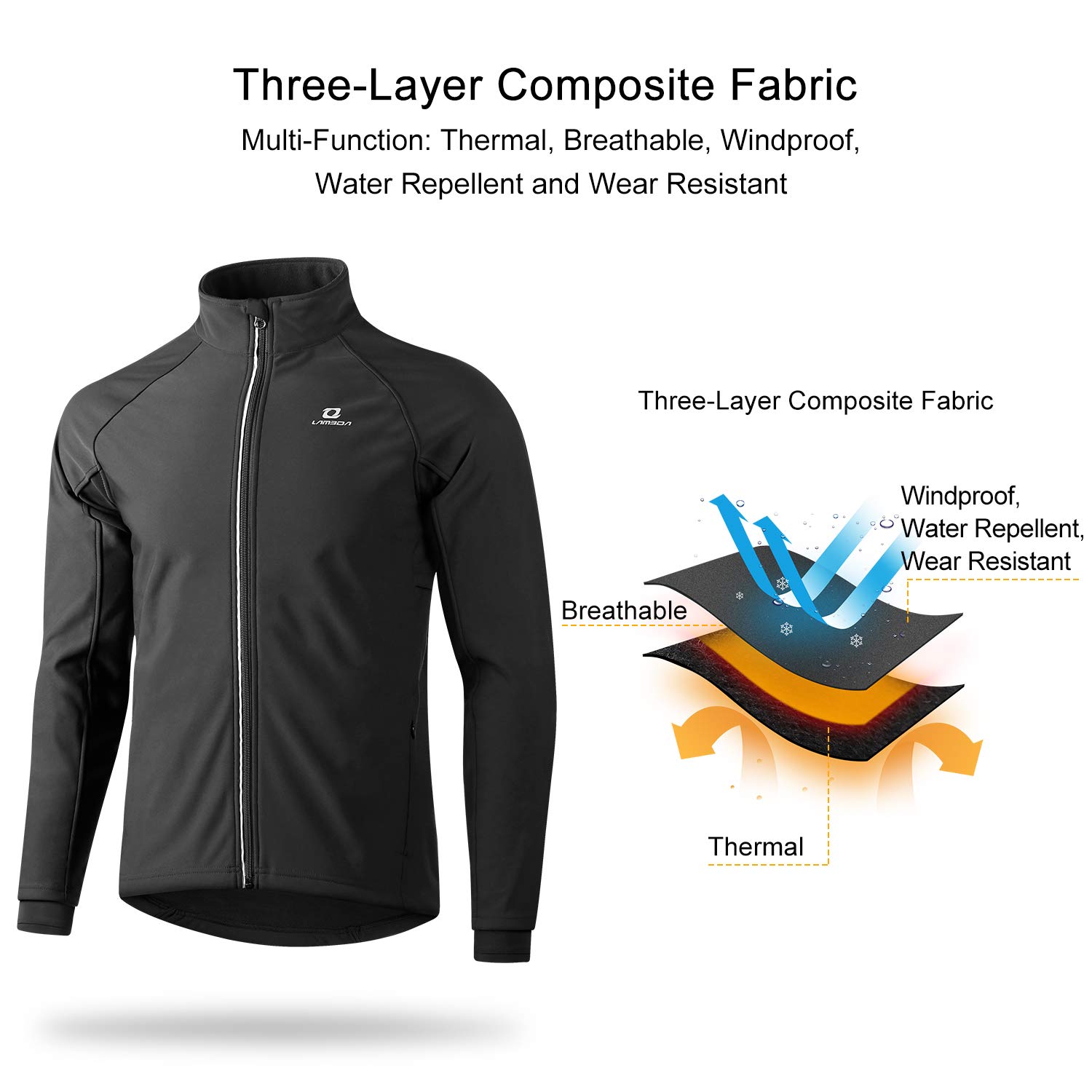LAMEDA Softshell Jacke Herren Winter Winddicht Wasserdicht Thermo Laufjacke Atmungsaktiv Reflektierend Radfahren Laufen Wandern