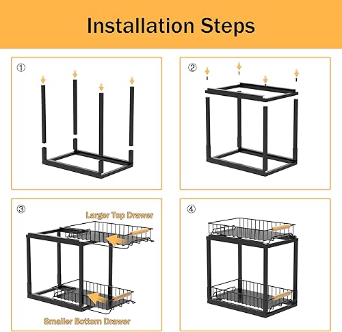 Miniatura 5 de Paroto Organizador para debajo del fregadero, organizador extraíble de 2 niveles para debajo del fregadero y almacenamiento con asas de madera,