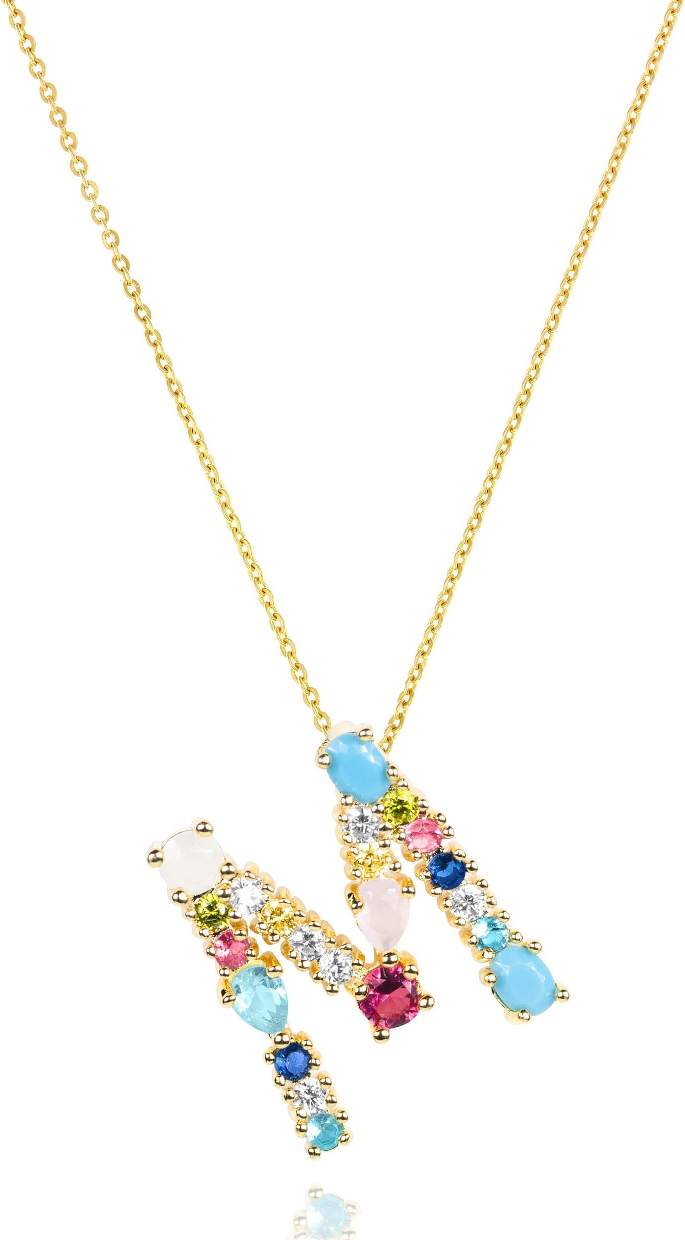 Cubic Zirconia Initial Necklace For Women | Dainty Initial Necklace | 18k Gold Plated Colorful Crystal Letter Necklace For Girls