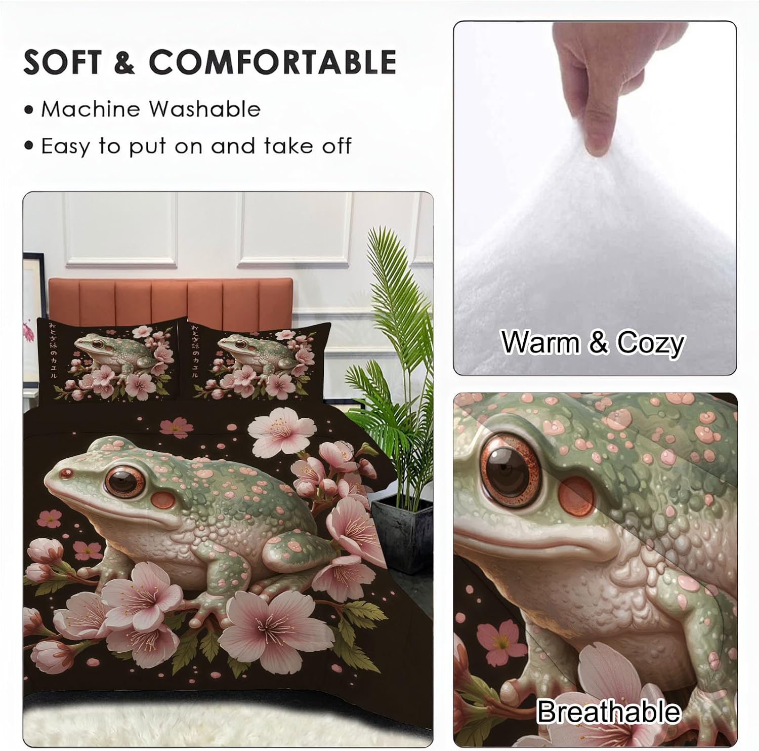 Kids 68" x 86" Coverless Duvet for All Seasons, Reversible Washable 2 Quilt with Abstract 3D Cherry Blossom Patterns, Pink Comforter with 1 Pillowcases 50x75cm, Twin