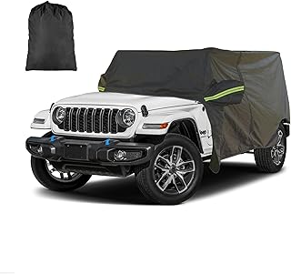 Waterproof Cab Cover for Jeep Wrangler 4-Door (2007–2025), All-Weather Sun, Rain & Snow Protection, UV Resistant, Windproof Outdoor Car Cover with Driver Door Zipper, Perfect for Top-Off Use