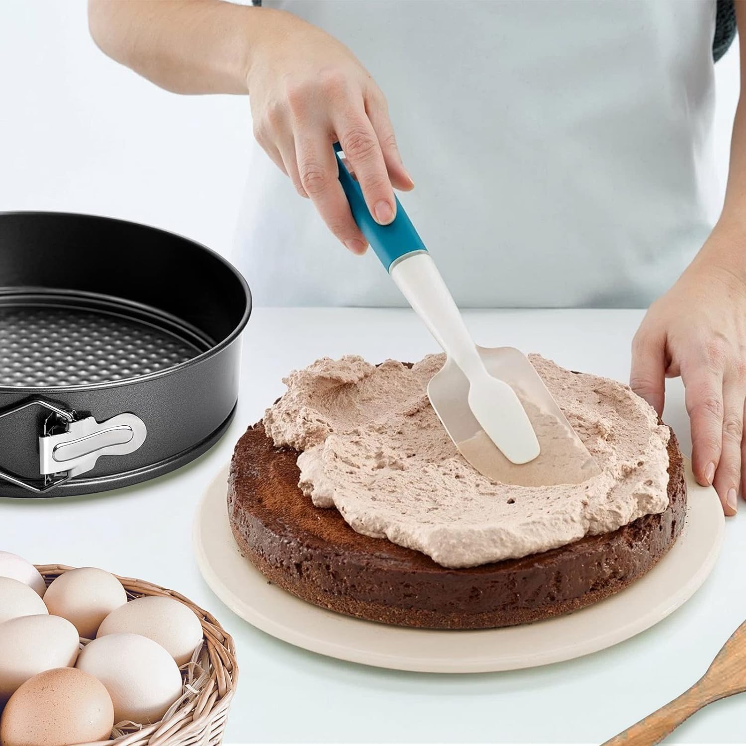 Moldes para hornear de 9 pulgadas, redondos, a prueba de fugas, antiadherentes, extraíbles, para tartas, tartas de queso, pizza y quiches 7