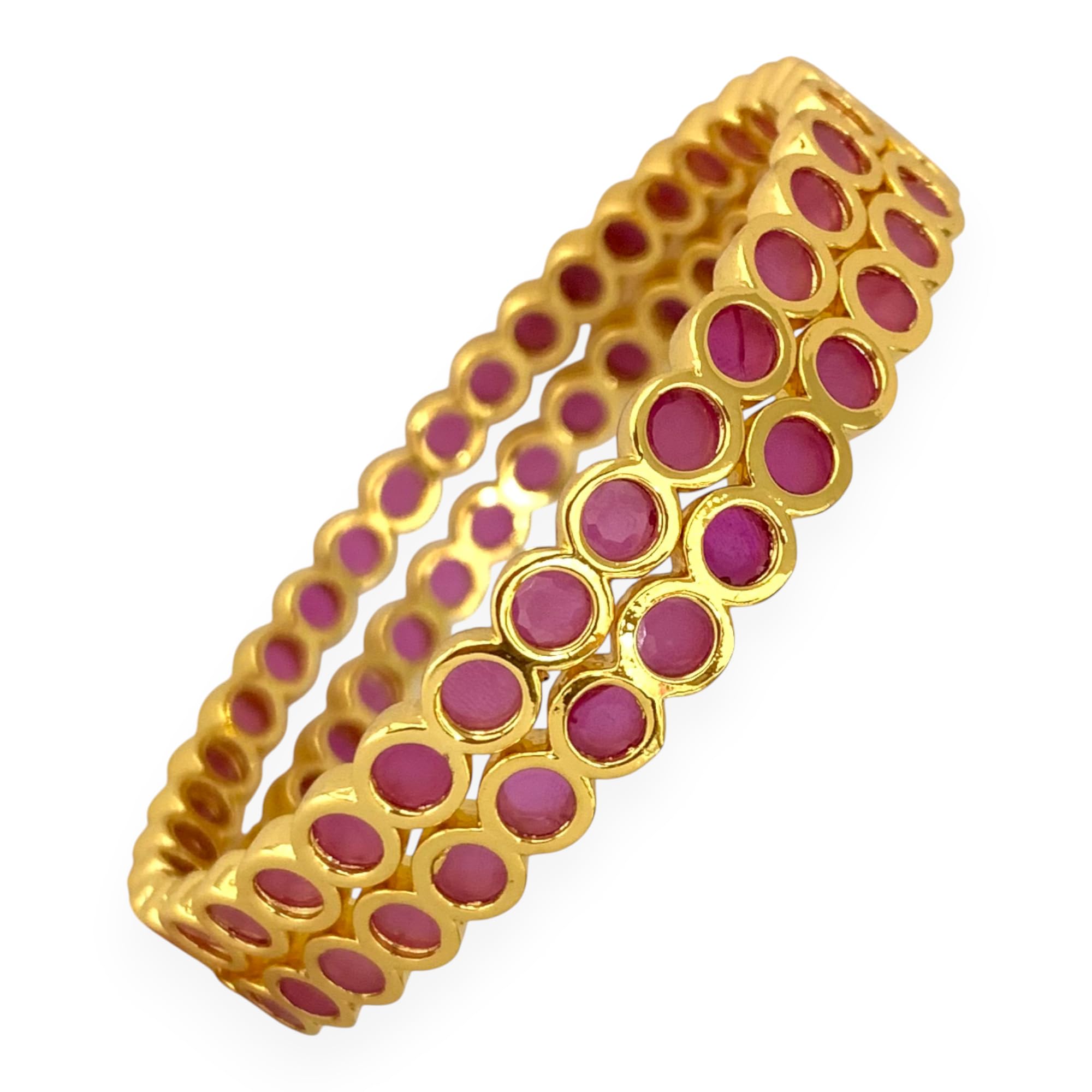 Bangles for Girls & Women | Micro Gold | AD CZ Diamond Studded | Set of 2 | Traditional, Wedding & Festival Wear Jewelry_SD (Ruby-Bangles-2.8)