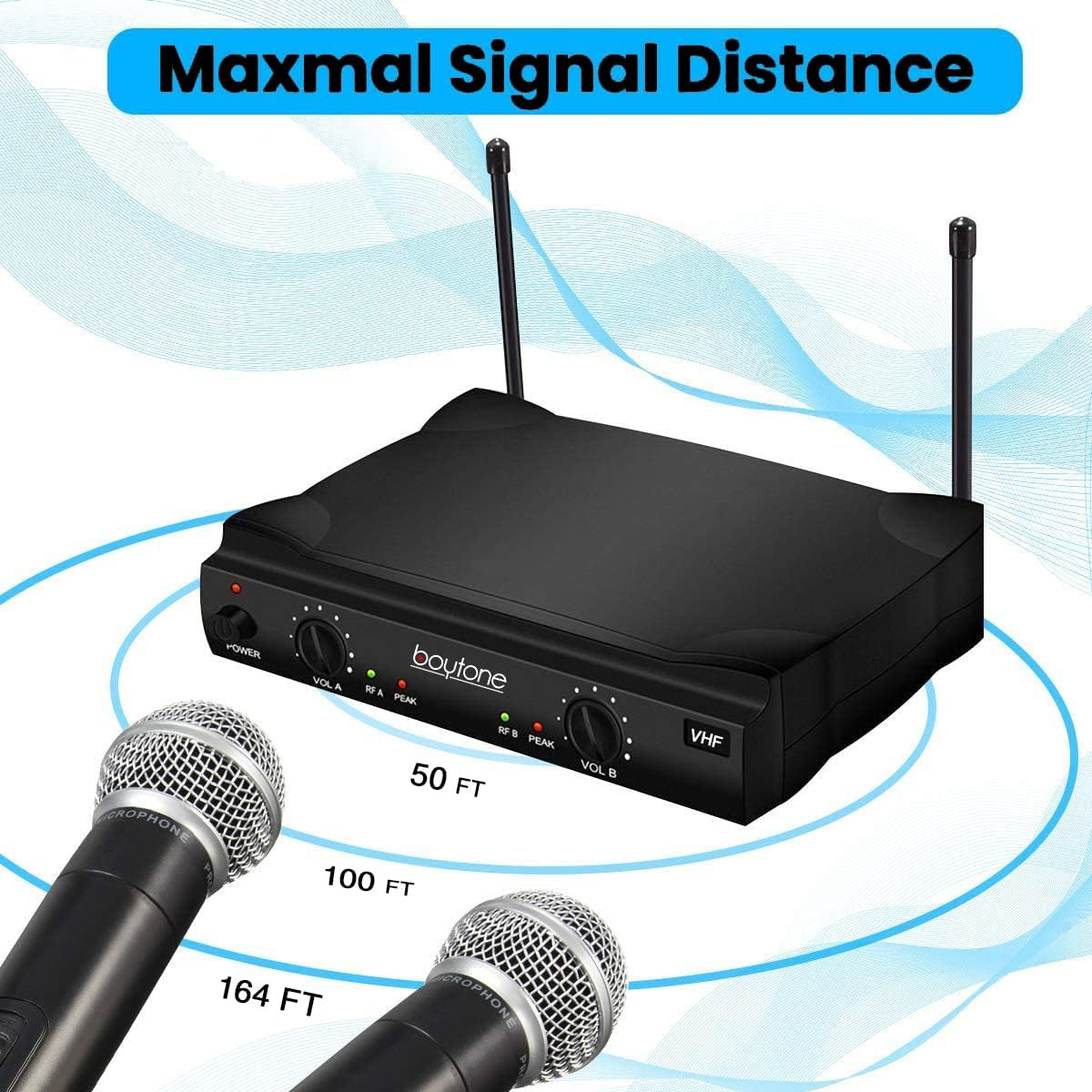 Boytone BT-42VM Dual Frequency Wireless Microphone System, 2-Channel, 174-216MHz, 15 Hours Battery Life